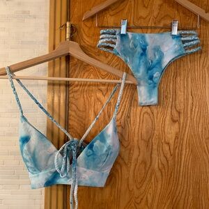ROMWE Aqua Tie Die Bikini Set